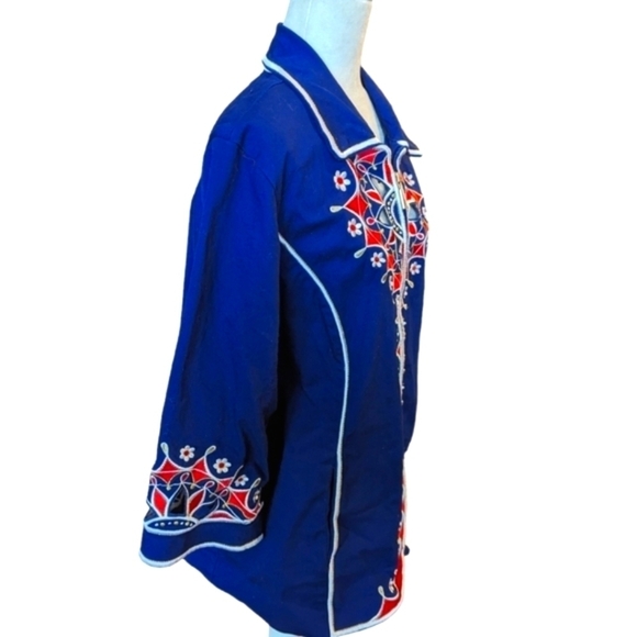 Bob Mackie Lazer cut out embroidered navy with red/ white zip up jacket sz 1X - Picture 5 of 7